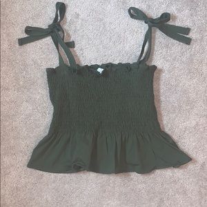 Olive Green Tie-Shoulder Tank Top